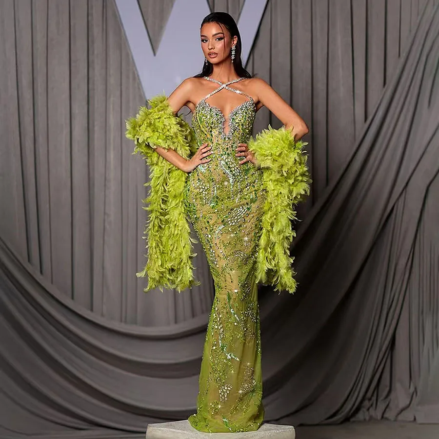 Green Beaded Tulle Evening Dress 2025 Sexy Deep V-neck Hand-sewn Pearls Prom Dress Mermaid Party Gown Robe De Soriee Customized
Green Beaded Tulle Evening Dress 2025 Sexy Deep V-neck Hand-sewn Pearls Prom Dress Mermaid Party Gown Robe De Soriee Customized