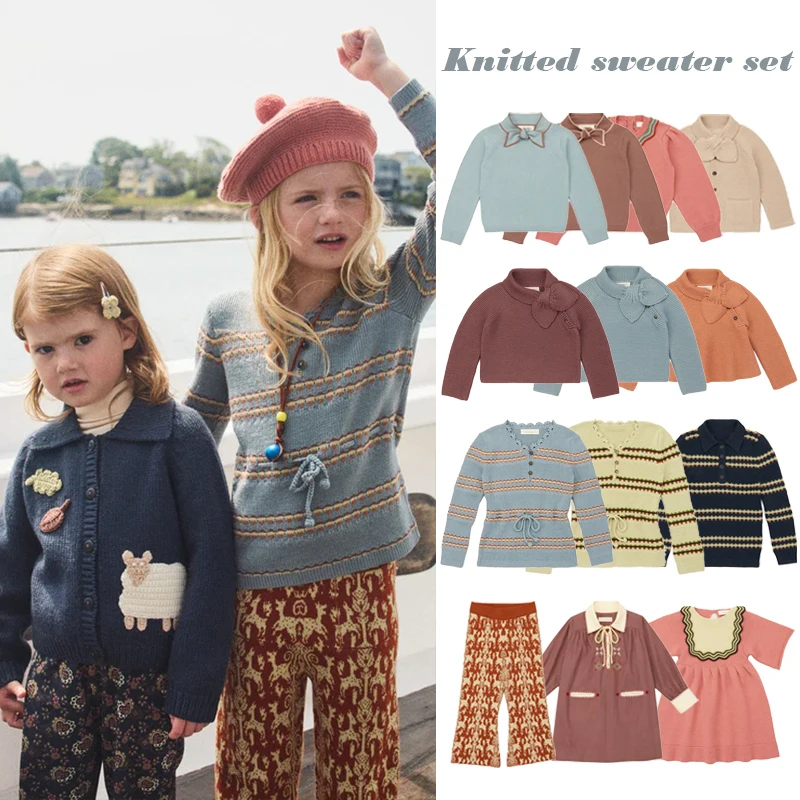 Children's sweater autumn and winter MP foreign trade style girls' retro style bow pullover knitted cardigan long pants set
Children's sweater autumn and winter MP foreign trade style girls' retro style bow pullover knitted cardigan long pants set