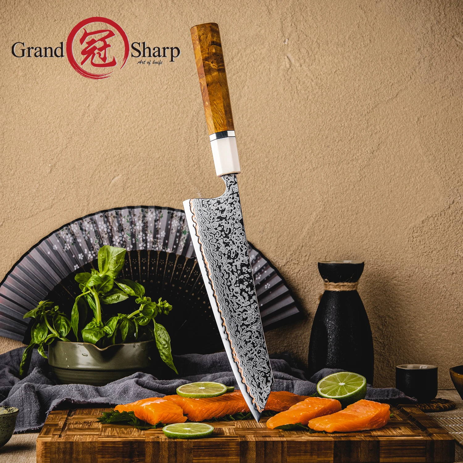 Grandsharp Kiritsuke Knife 8 Inch 55 Layers Copper Damascus Steel 10Cr15CoMoV Core with Original Octagonal Handle Chef's Knife
Grandsharp Kiritsuke Knife 8 Inch 55 Layers Copper Damascus Steel 10Cr15CoMoV Core with Original Octagonal Handle Chef's Knife