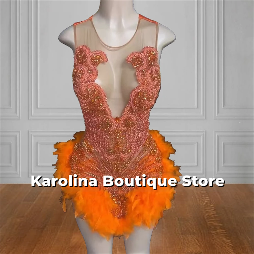 O Neck Orange Feathers Rhinestones Prom Dress For Blackgirls Crystals Sheer Mesh Mermaid Party Dress Luxury 2025 Customized
O Neck Orange Feathers Rhinestones Prom Dress For Blackgirls Crystals Sheer Mesh Mermaid Party Dress Luxury 2025 Customized
