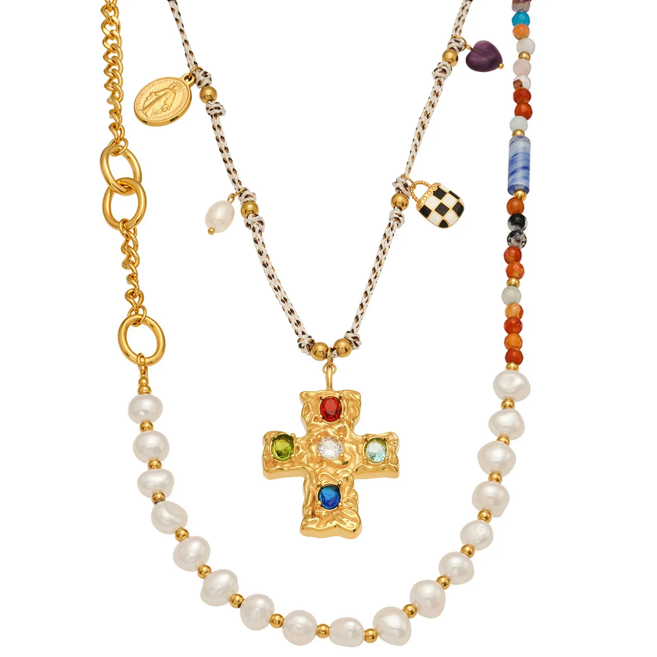 Boho Women Gold Plated Necklace Ruby Emerald Stone Cross Pendant Vintage Jewelry for Christmas Market & Candlelit Glimmer
Boho Women Gold Plated Necklace Ruby Emerald Stone Cross Pendant Vintage Jewelry for Christmas Market & Candlelit Glimmer
