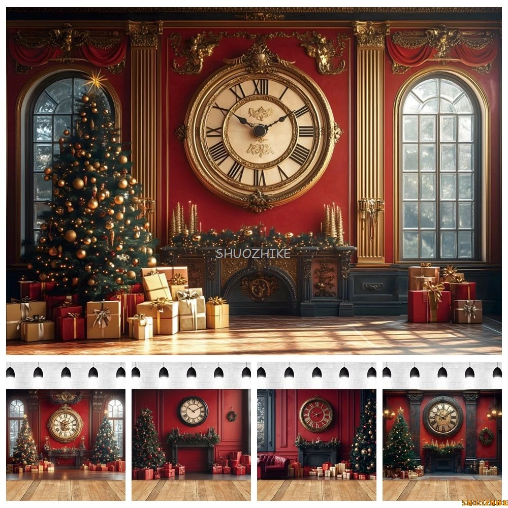 Christmas Photography Backdrop Clock Xmas Tree Gifts Interior Room Red Wall Baby Kids Portrait New Year's Party Photo Background
Christmas Photography Backdrop Clock Xmas Tree Gifts Interior Room Red Wall Baby Kids Portrait New Year's Party Photo Background
