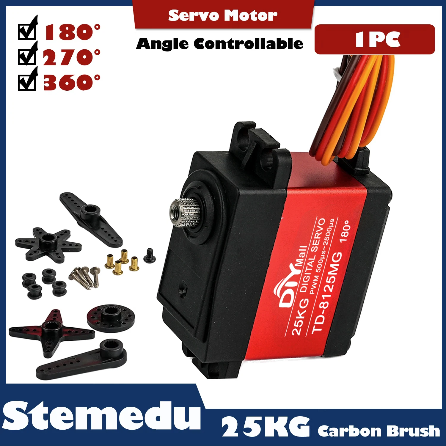 TD-8125MG 25KG Digital Servo PWM Control Large Torque Metal Gear Servo for DIY Robot RC Cars Model 360/270/180 Degree
TD-8125MG 25KG Digital Servo PWM Control Large Torque Metal Gear Servo for DIY Robot RC Cars Model 360/270/180 Degree