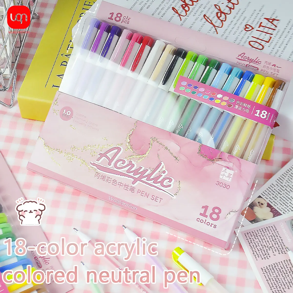 WQN-18 Color Set 1.0mm Colored Acrylic Gel Pen Kawaii Stationery Fine Tip Art Supplies for School Use
WQN-18 Color Set 1.0mm Colored Acrylic Gel Pen Kawaii Stationery Fine Tip Art Supplies for School Use