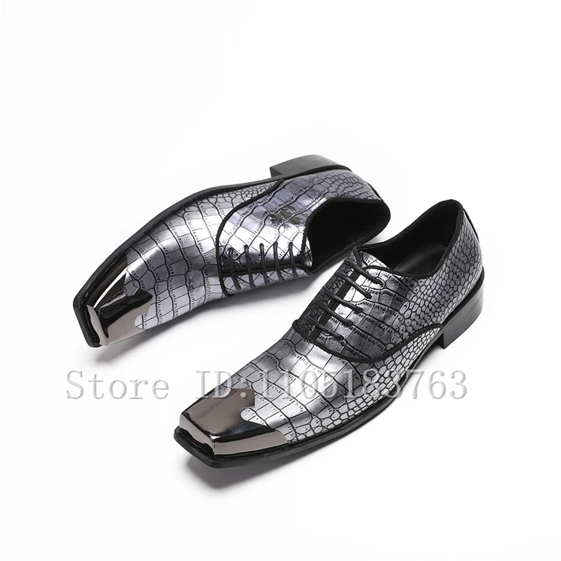 Men Luxury Sliver Grey Snake Pattern Loafers Metal Square Toe Lace Up Formal Oxford Shoes for Party Business Formal Dress
Men Luxury Sliver Grey Snake Pattern Loafers Metal Square Toe Lace Up Formal Oxford Shoes for Party Business Formal Dress
