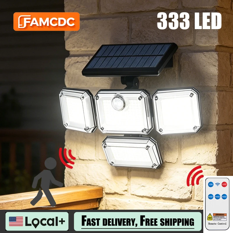 FAMCDC Solar Outdoor Lights Adjustable Solar Powered Security Light Motion Sensor 333LED Wall Light IP65 Waterproof Garden Lamp
FAMCDC Solar Outdoor Lights Adjustable Solar Powered Security Light Motion Sensor 333LED Wall Light IP65 Waterproof Garden Lamp