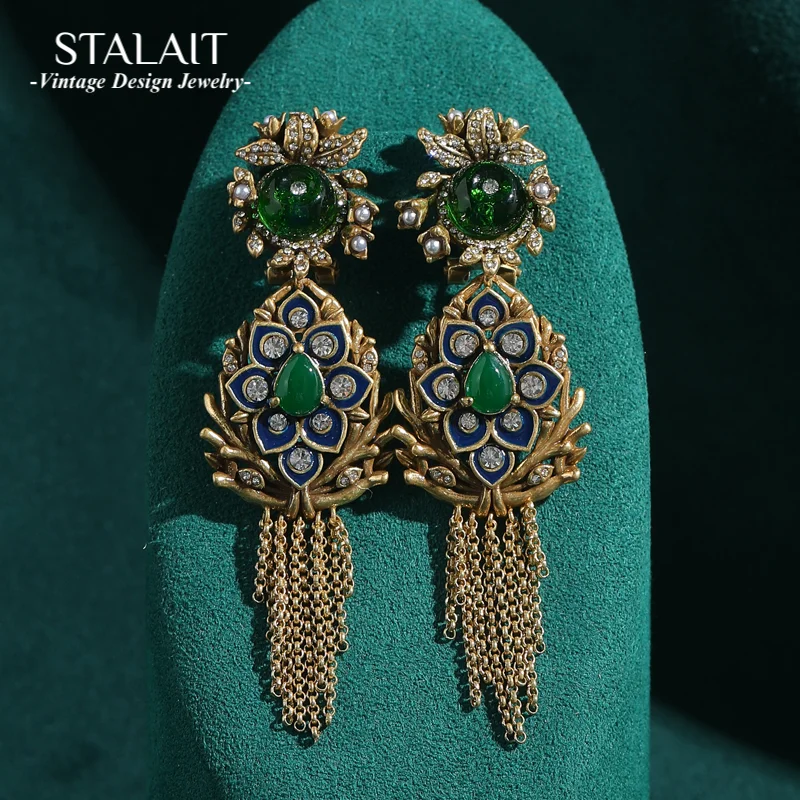Vintage Long Green Agate Drop Dangle Earrings Accessories Women Flower Antique Gold Color Tassel Pendant Luxury Designer Jewelry
Vintage Long Green Agate Drop Dangle Earrings Accessories Women Flower Antique Gold Color Tassel Pendant Luxury Designer Jewelry