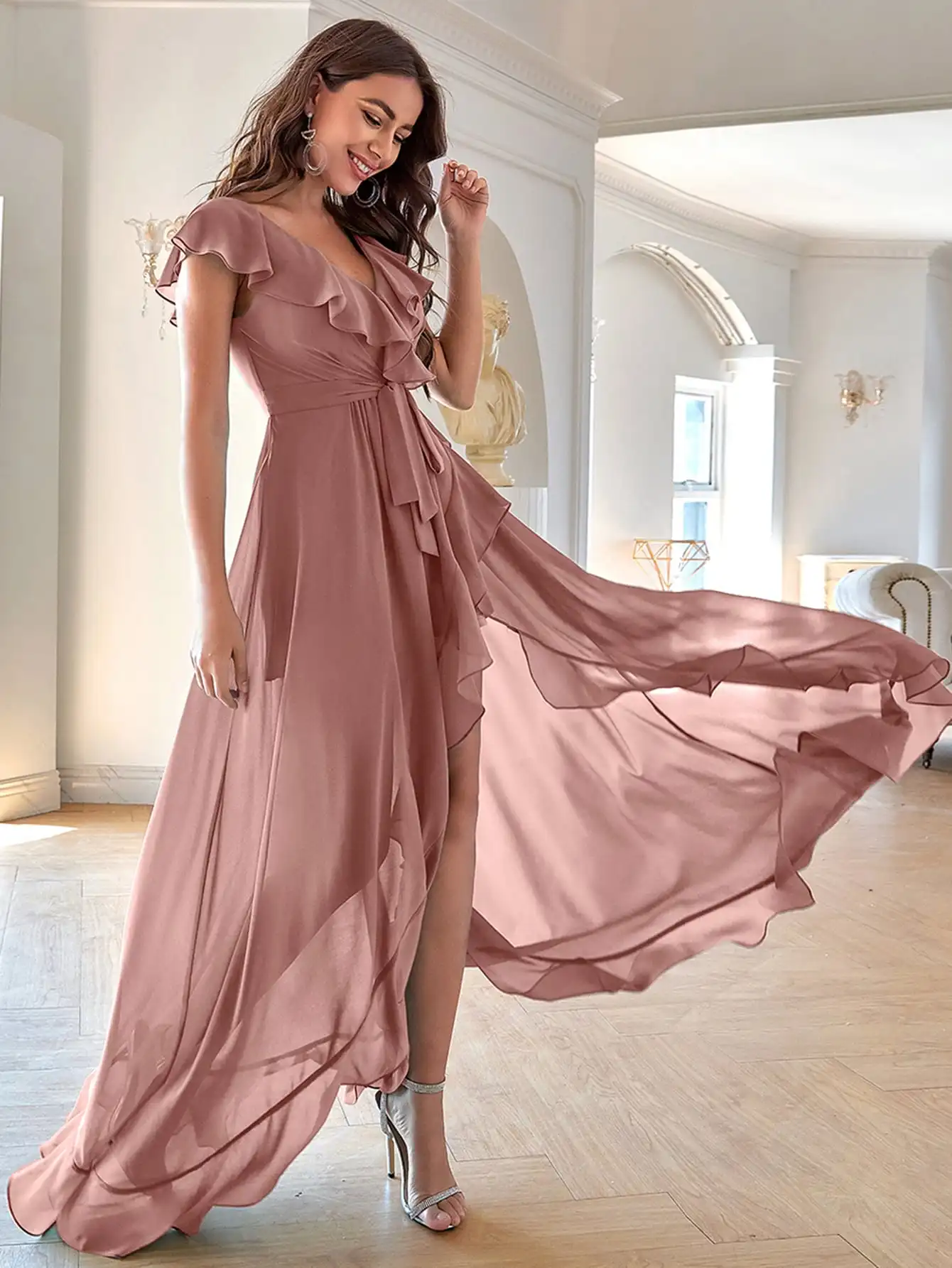 Solid Ruffle Trim Tie Front Asymmetrical Bridesmaid Dress Elegant Dress, Bride Dress, Birthday Women Outfits, Graduation Dress,
Solid Ruffle Trim Tie Front Asymmetrical Bridesmaid Dress Elegant Dress, Bride Dress, Birthday Women Outfits, Graduation Dress,