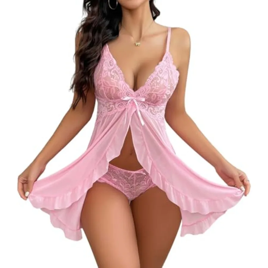 Women Sexy Lingerie Open Front Babydoll Dress Lace Chemise Sleepwear Mesh Nightgown with Thong
Women Sexy Lingerie Open Front Babydoll Dress Lace Chemise Sleepwear Mesh Nightgown with Thong