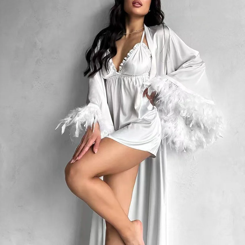 New Summer Long Sleeve Feather Patchwork Chemise Nightgown Set Home Clothes V-neck Vest Home Leisure Youth Pure Color
New Summer Long Sleeve Feather Patchwork Chemise Nightgown Set Home Clothes V-neck Vest Home Leisure Youth Pure Color