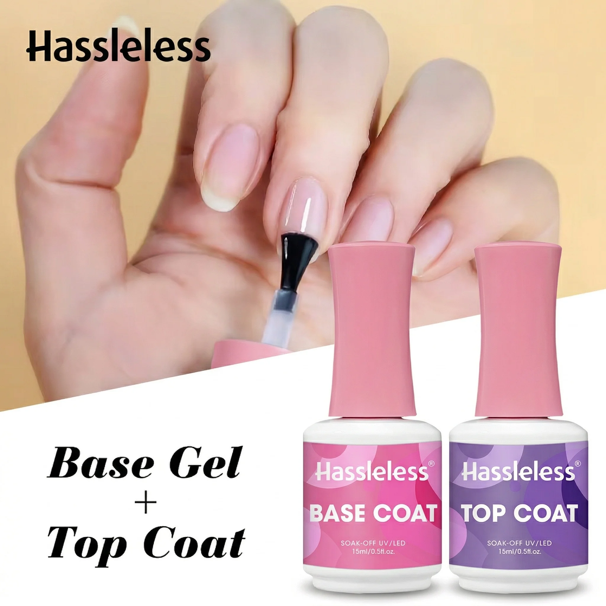 Hassleless Base Coat & Top Coat Gel Polish (15ml) — Transparent Functional Nail Gel, Soak-off UV Gel, A Nail Art Essential
Hassleless Base Coat & Top Coat Gel Polish (15ml) — Transparent Functional Nail Gel, Soak-off UV Gel, A Nail Art Essential
