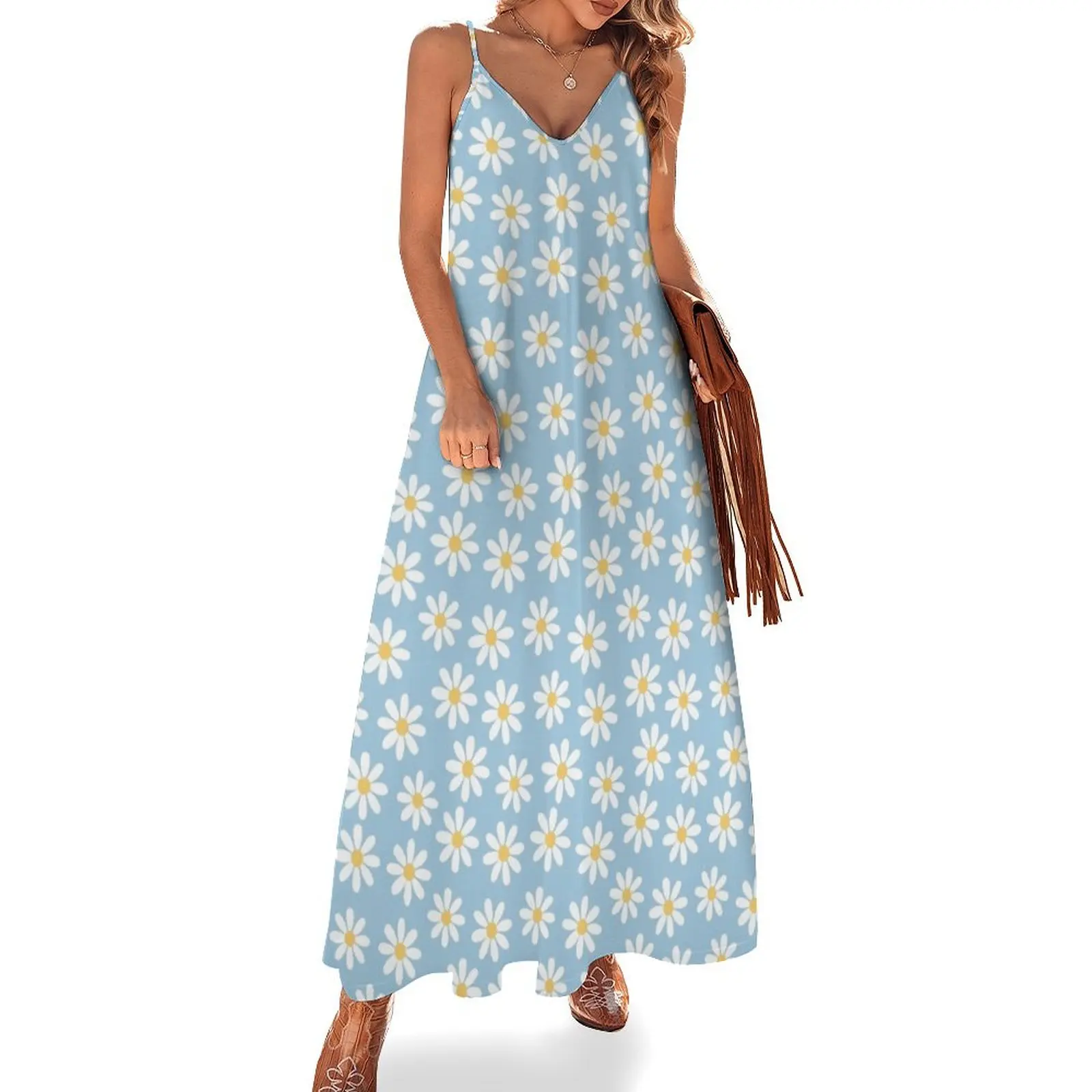 White Daisies on Vintage Pale Blue Seamless Pattern Print Sleeveless Long Dress Dress for girls Dress
White Daisies on Vintage Pale Blue Seamless Pattern Print Sleeveless Long Dress Dress for girls Dress