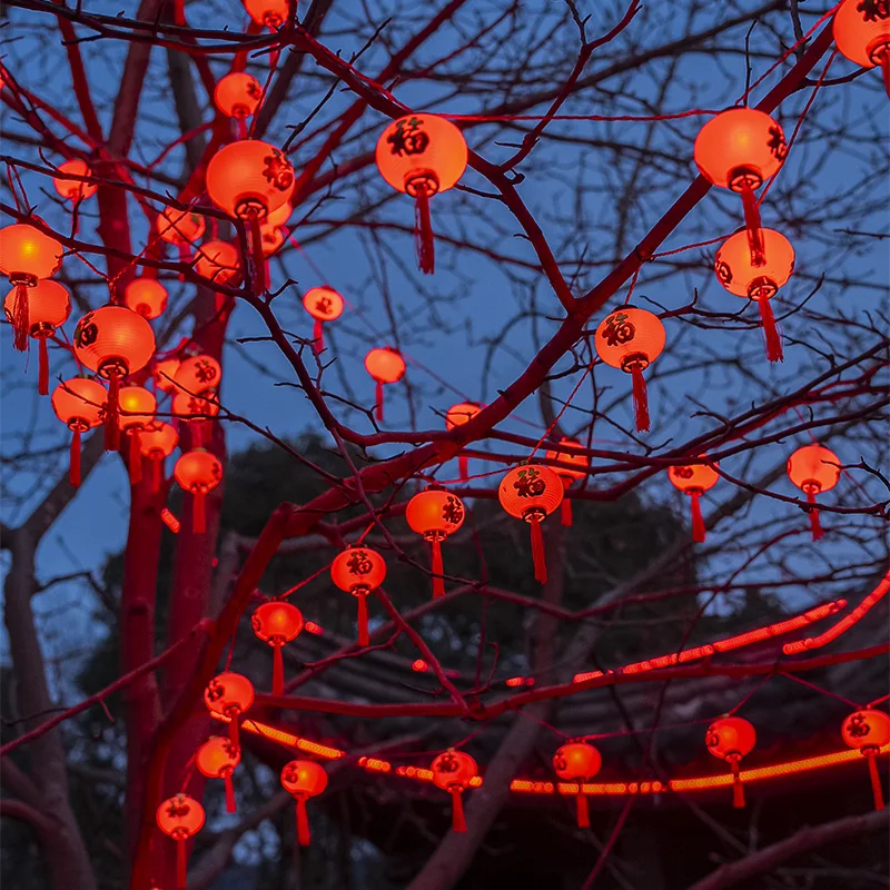 Solar powered red lantern string light, outdoor waterproof atmosphere, hanging trees for New Year decoration, courtyard home use
Solar powered red lantern string light, outdoor waterproof atmosphere, hanging trees for New Year decoration, courtyard home use