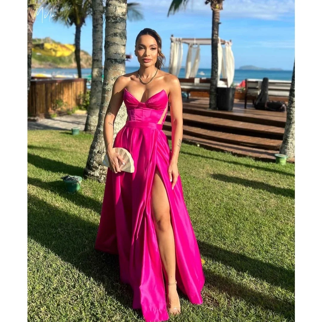 Mila Hot Pink Sweetheart Neck Satin Prom Dresses Customized Formal Evening High Slit A-Line Floor Length vestidos de gala 2025
Mila Hot Pink Sweetheart Neck Satin Prom Dresses Customized Formal Evening High Slit A-Line Floor Length vestidos de gala 2025