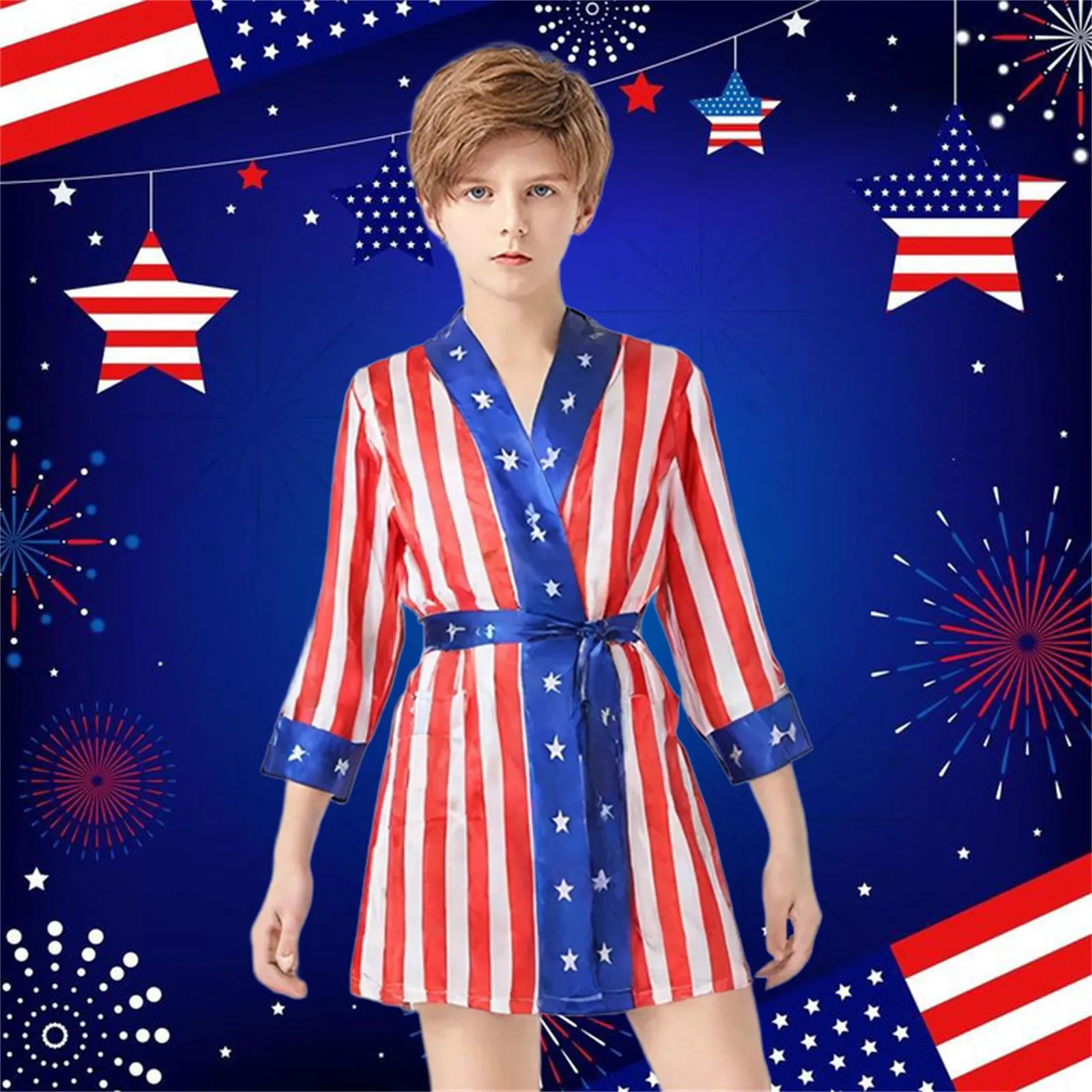KIds Boys Satin American Flag Boxing Costume with Robe Satin Shorts for Cosplay Party Children Boxing Cosplay 2025
KIds Boys Satin American Flag Boxing Costume with Robe Satin Shorts for Cosplay Party Children Boxing Cosplay 2025