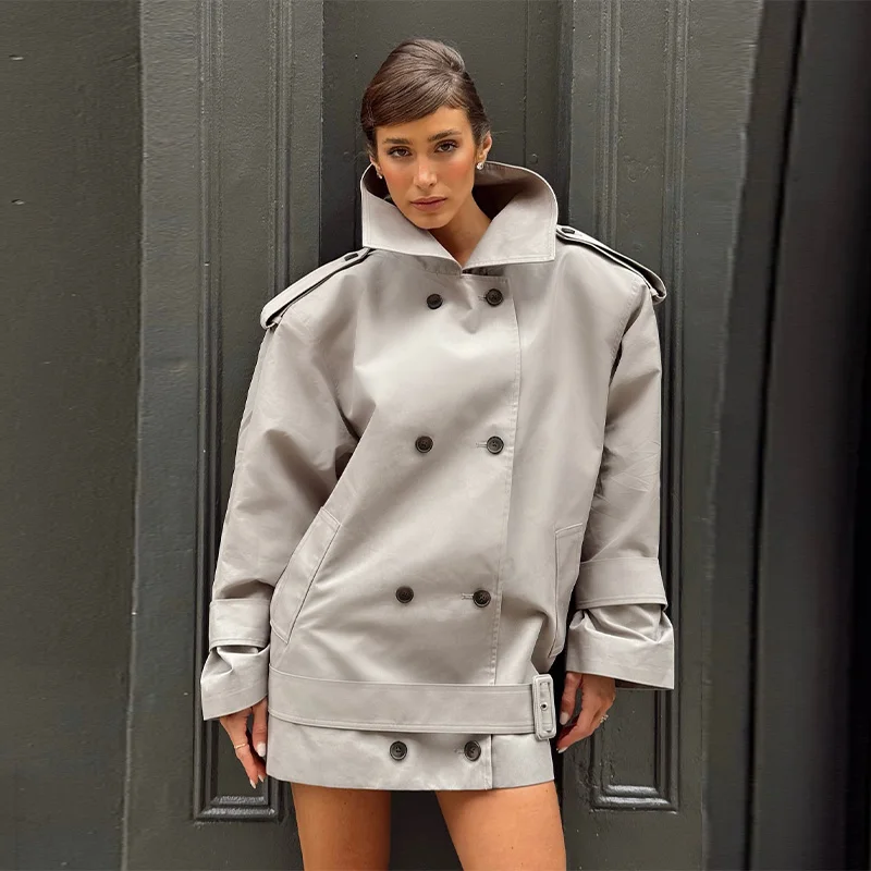 Retro Solid Loose Double Breasted Jacket For Women Lapel Long Sleeve Cinched Waist Tie Windbreaker 2025 Autumn Chic Women's Coat
Retro Solid Loose Double Breasted Jacket For Women Lapel Long Sleeve Cinched Waist Tie Windbreaker 2025 Autumn Chic Women's Coat