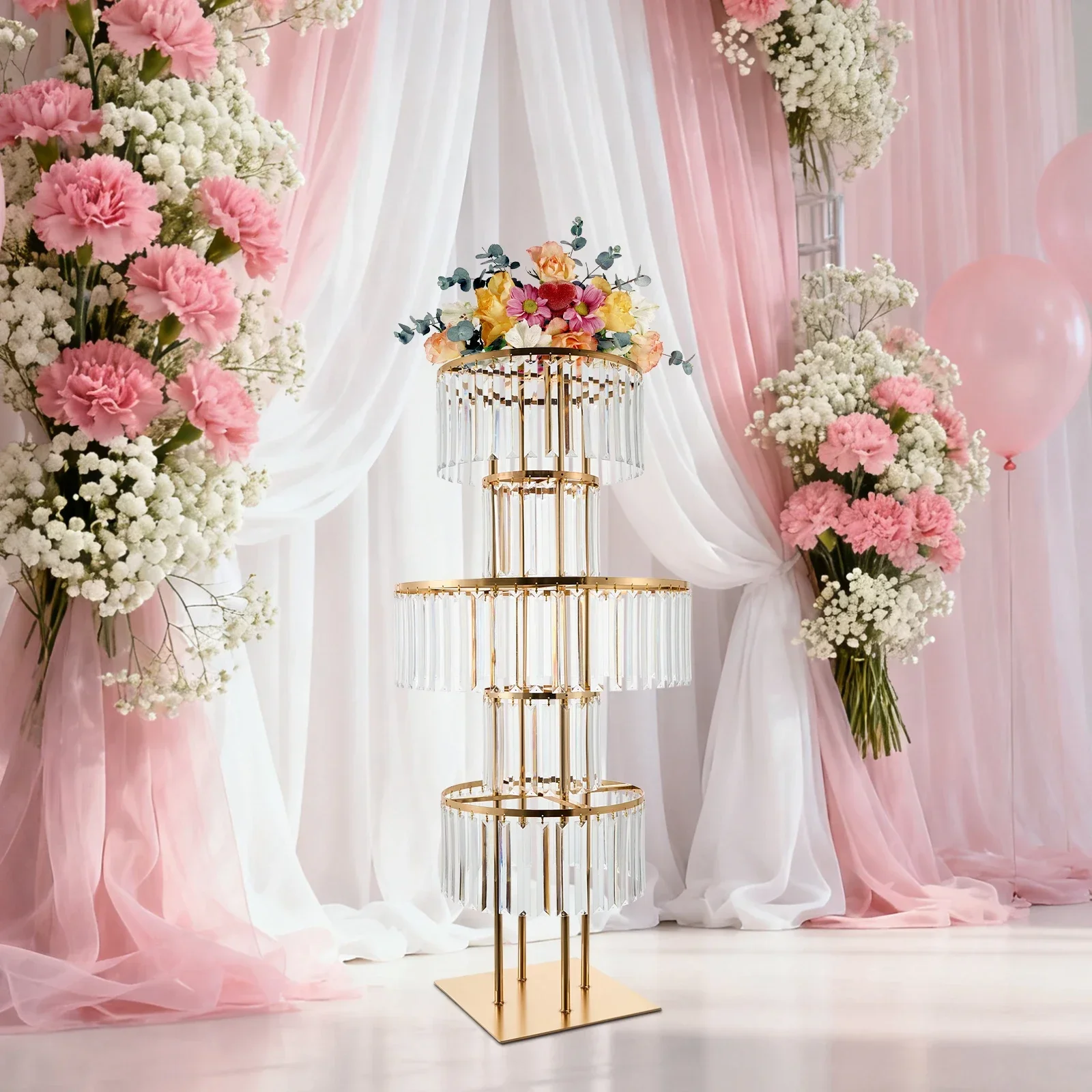 43.3" Gold Crystal Vases for Wedding Reception Birthday Party, 5 Tier Round Flower Stand, Tall Wedding Centerpieces Flower Stand
43.3" Gold Crystal Vases for Wedding Reception Birthday Party, 5 Tier Round Flower Stand, Tall Wedding Centerpieces Flower Stand