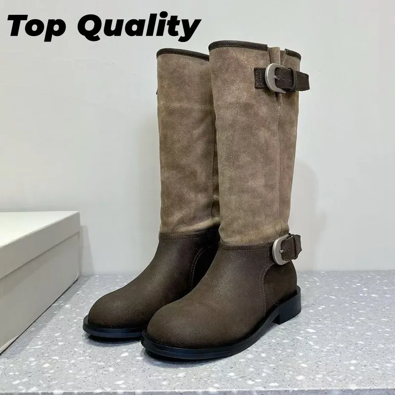 Women's niche minimalist splicing color long boots high boots women's buckle decoration round headed cowhide long boots
Women's niche minimalist splicing color long boots high boots women's buckle decoration round headed cowhide long boots
