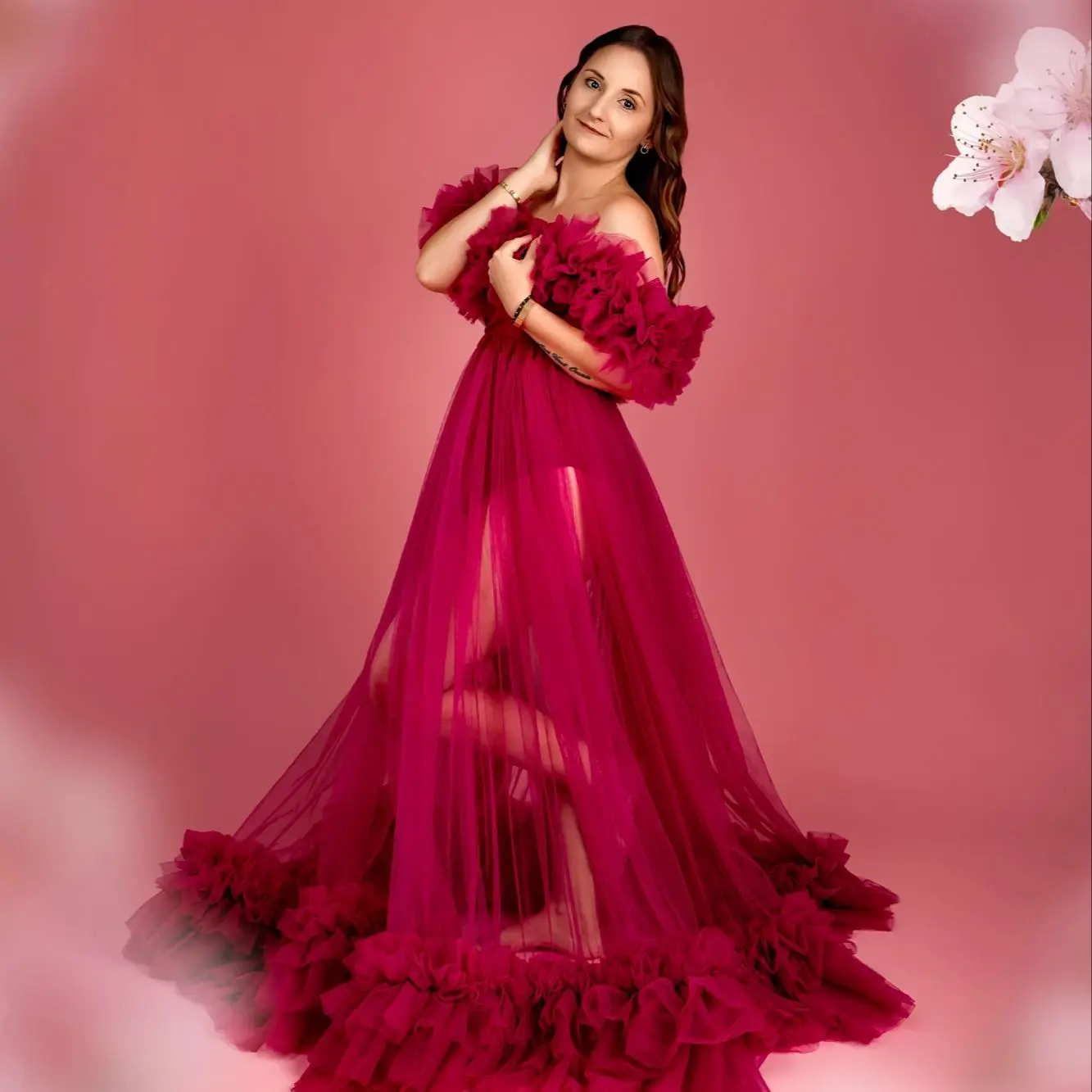 Linda Fuchsia Maternity Dresses Illusion Off Shoulder Ruffled Vestido de Gala Customized Long Pleats Photoshoot BabyShower Gowns
Linda Fuchsia Maternity Dresses Illusion Off Shoulder Ruffled Vestido de Gala Customized Long Pleats Photoshoot BabyShower Gowns