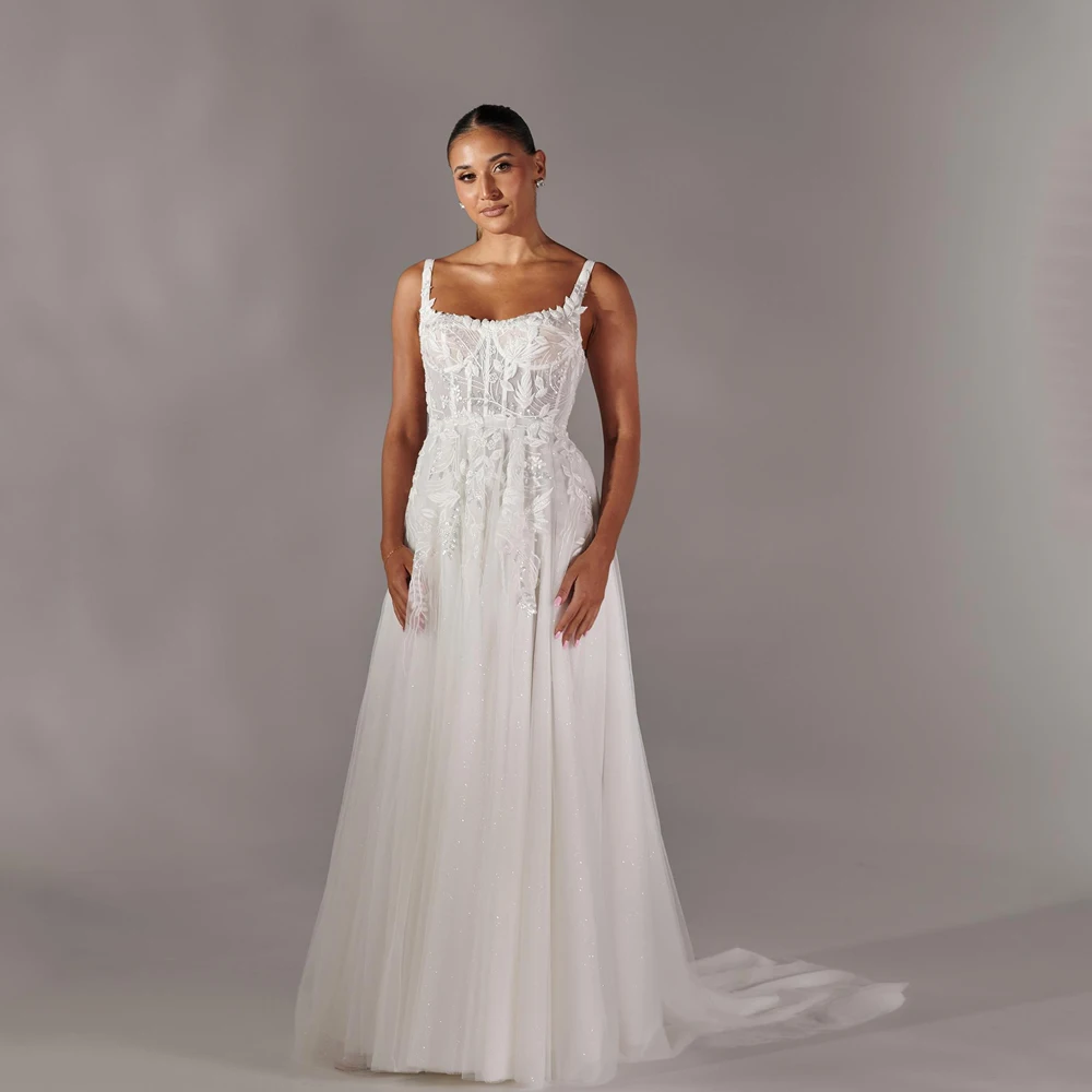 Ivory Wedding Dresses Sparkling Applique Sleeveless Square Collar A-Line Backless Boho Bride Gowns Customized robe de mariée
Ivory Wedding Dresses Sparkling Applique Sleeveless Square Collar A-Line Backless Boho Bride Gowns Customized robe de mariée