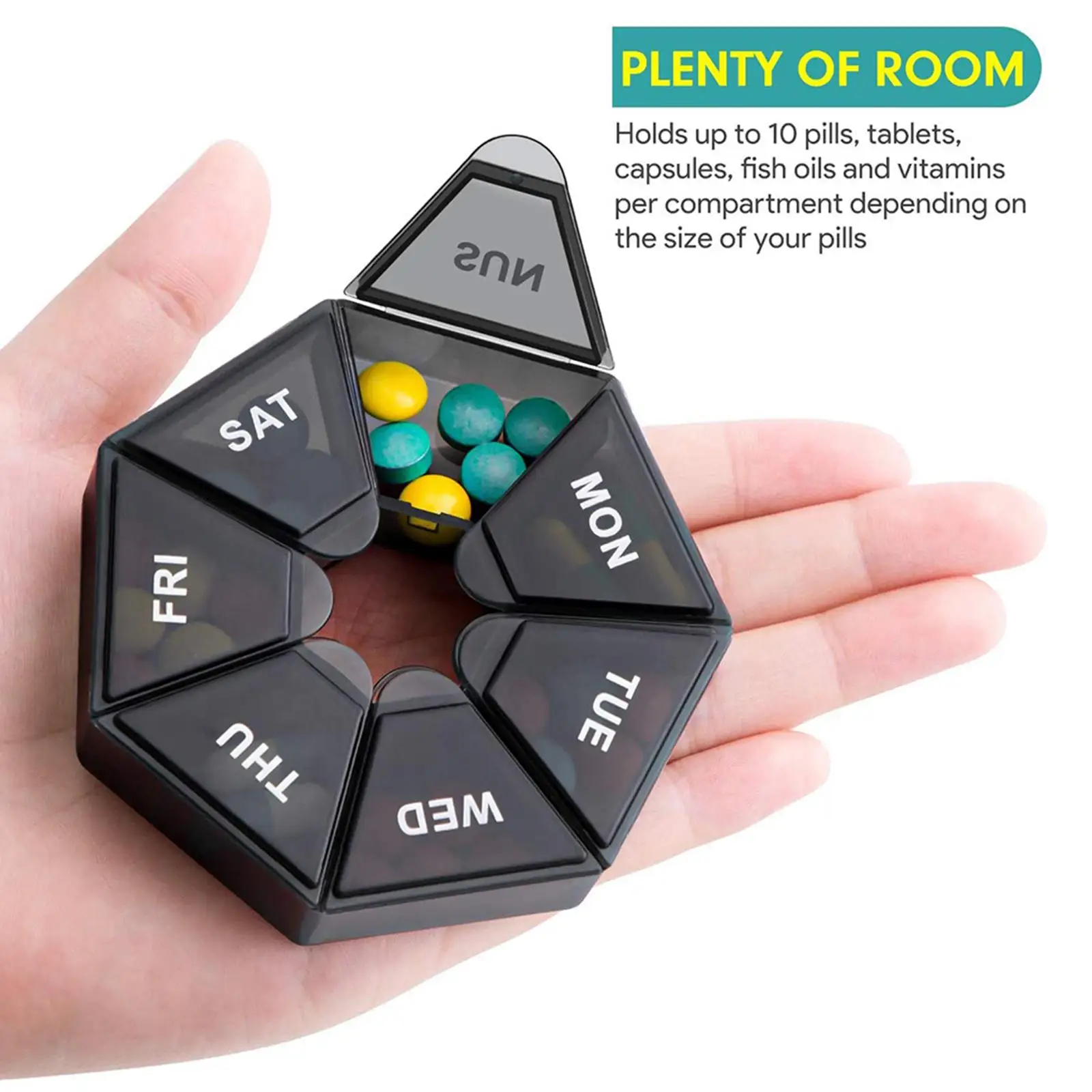 Weekly Pill Box Organizer with Lid Compact 7 Day Tablet Dispenser Plastic Storage for Travel or Home
Weekly Pill Box Organizer with Lid Compact 7 Day Tablet Dispenser Plastic Storage for Travel or Home