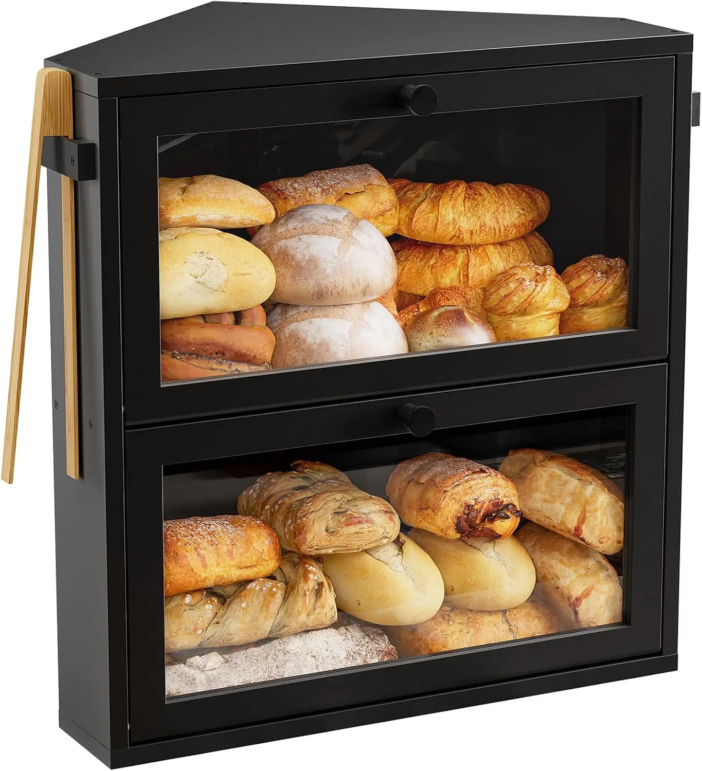 Large Corner Bread Box with Double Layer Storage, Airtight Bamboo Kitchen Organizer for Countertop Space Saving
Large Corner Bread Box with Double Layer Storage, Airtight Bamboo Kitchen Organizer for Countertop Space Saving