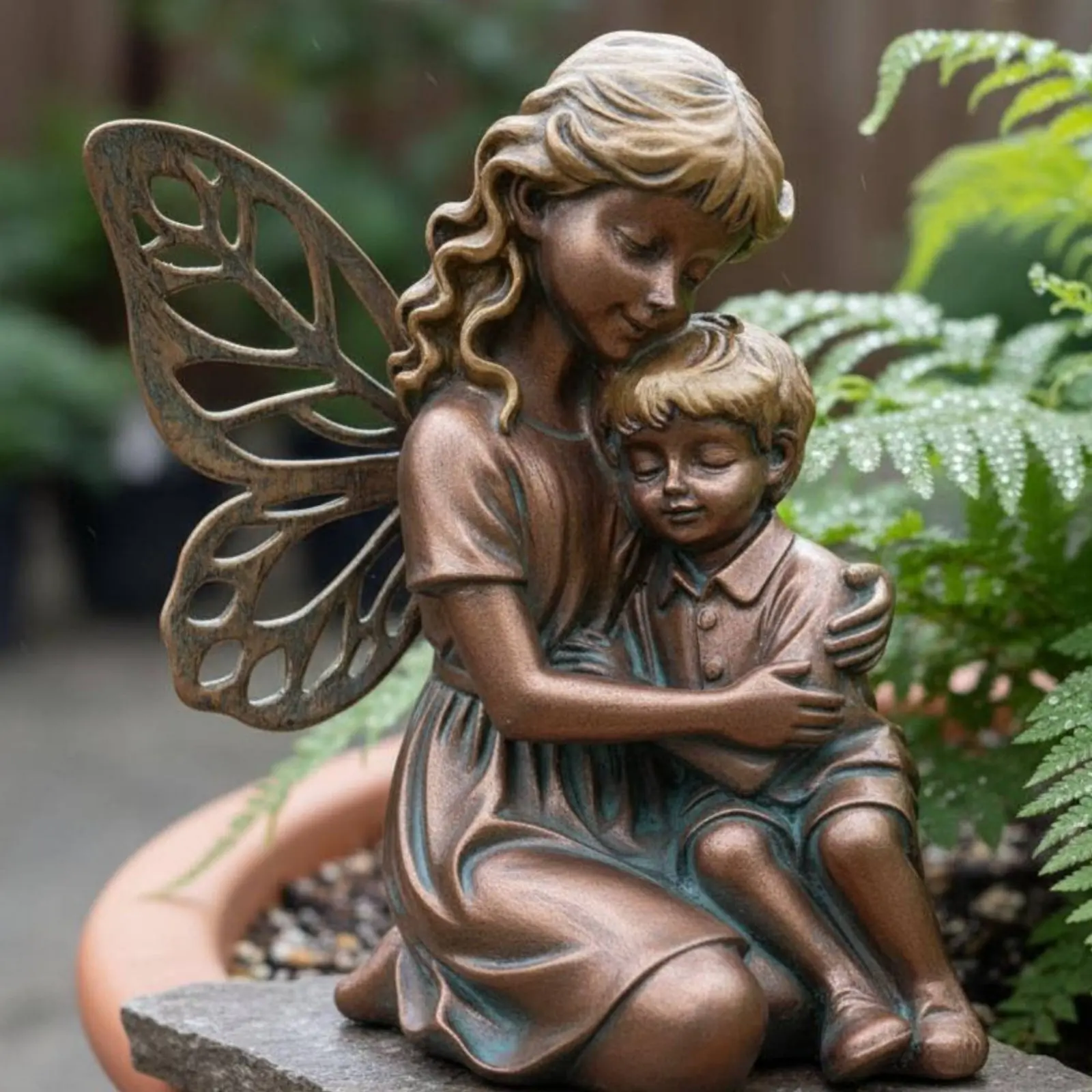 Copper Color Fairy Ornament Lustrous Finish Sitting Fairy Statue Home Decor Realistic Design Antique Design for Patio, Planter
Copper Color Fairy Ornament Lustrous Finish Sitting Fairy Statue Home Decor Realistic Design Antique Design for Patio, Planter