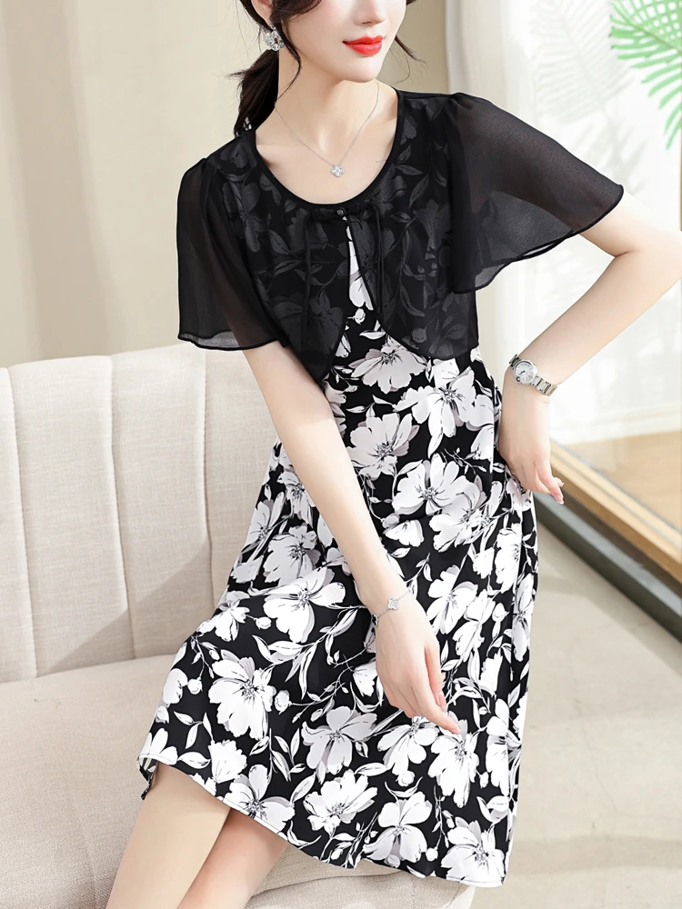 Floral Print Short Sleeve Dress 2024 Summer Casual Slim Fake Two Pieces Long Dresses For Women
Floral Print Short Sleeve Dress 2024 Summer Casual Slim Fake Two Pieces Long Dresses For Women