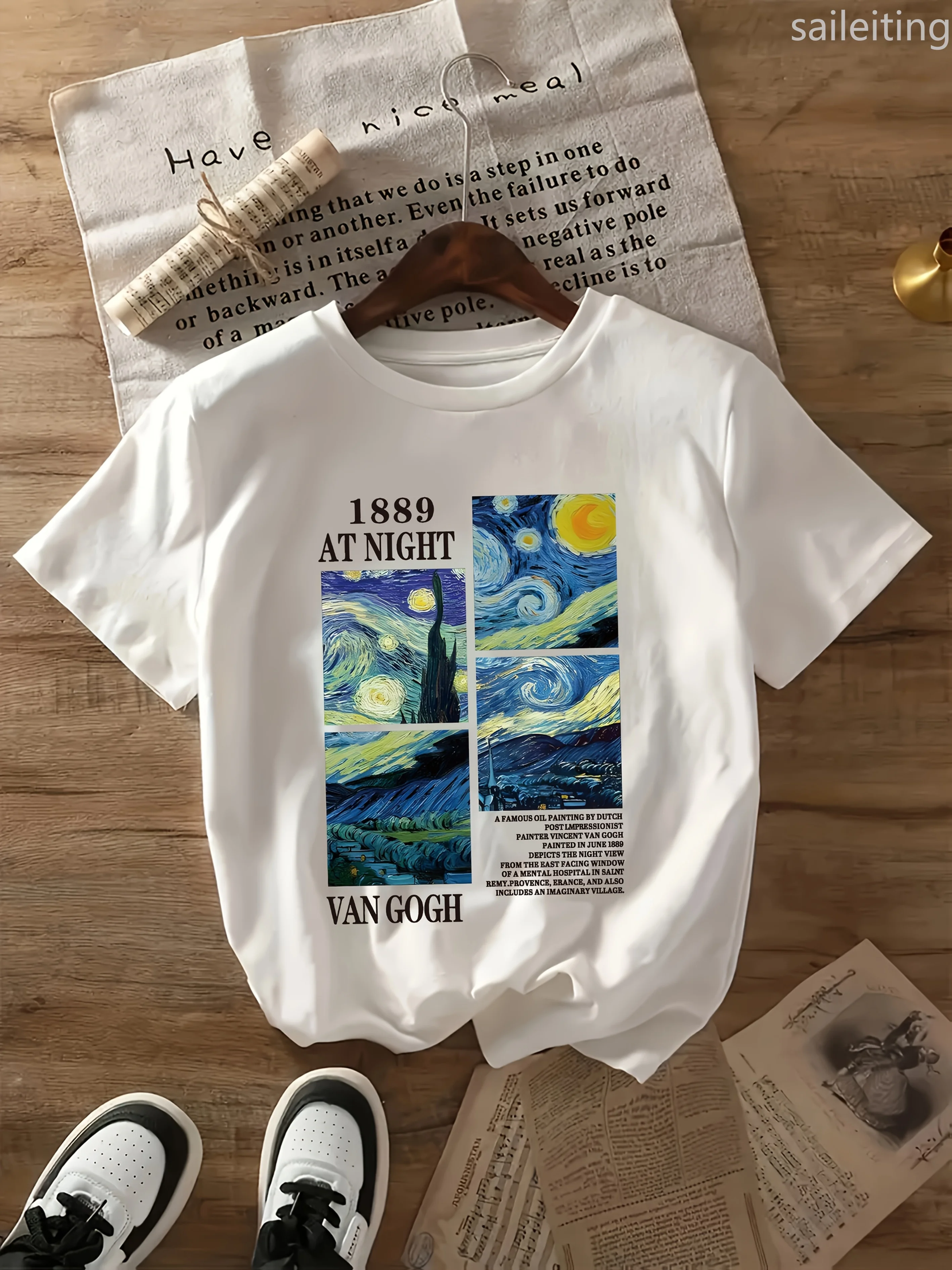 Womens Van Gogh Starry Night Art Print T-Shirt 1898 Inspired Short Sleeve Crew Neck Top Fit Summer Sleeved Harajuku Streetwear
Womens Van Gogh Starry Night Art Print T-Shirt 1898 Inspired Short Sleeve Crew Neck Top Fit Summer Sleeved Harajuku Streetwear