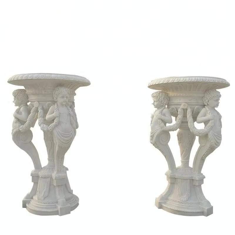 Hand carved large natural white marble stone flowerpot with cherubs
Hand carved large natural white marble stone flowerpot with cherubs