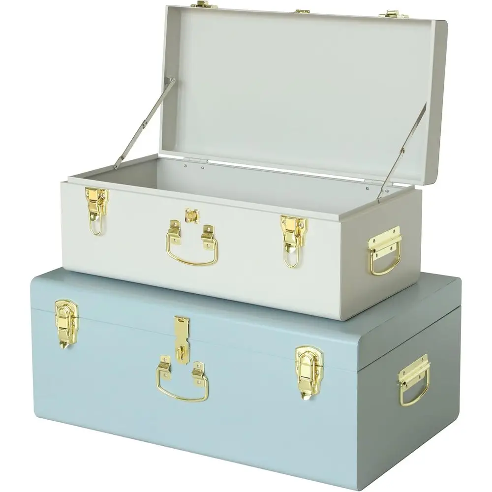 Large Metal Storage Trunk Set of 2 for College Dorm or Home Decor, 23.7x14.2x9.5, White and Blue
Large Metal Storage Trunk Set of 2 for College Dorm or Home Decor, 23.7x14.2x9.5, White and Blue