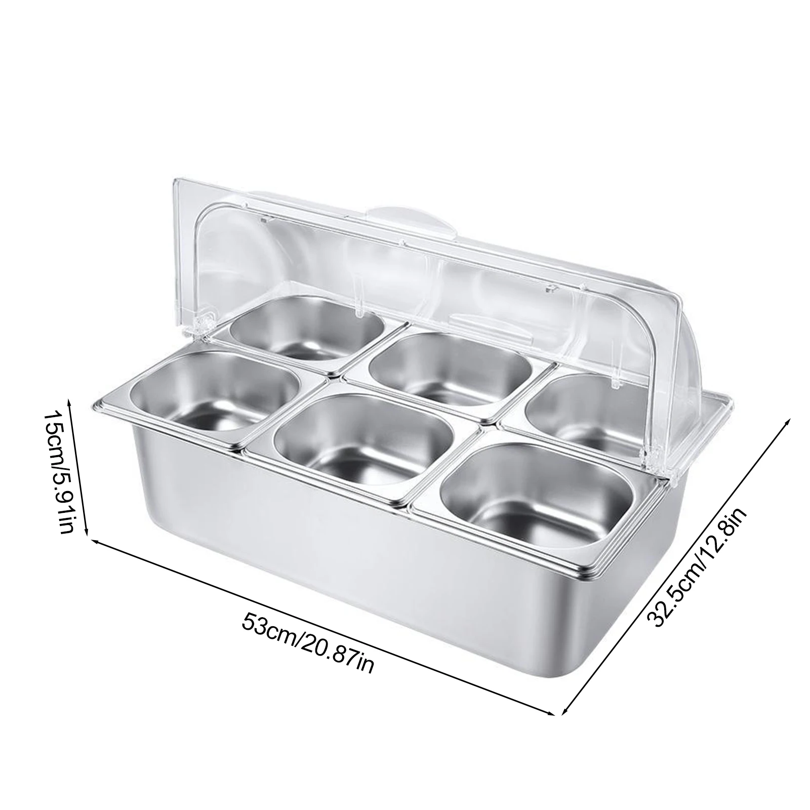 6 Pan Ice Cooled Food Display Rack Pans with Clear Roll Top Cover Condiment Serving Container for Restaurant Kitchen Party
6 Pan Ice Cooled Food Display Rack Pans with Clear Roll Top Cover Condiment Serving Container for Restaurant Kitchen Party