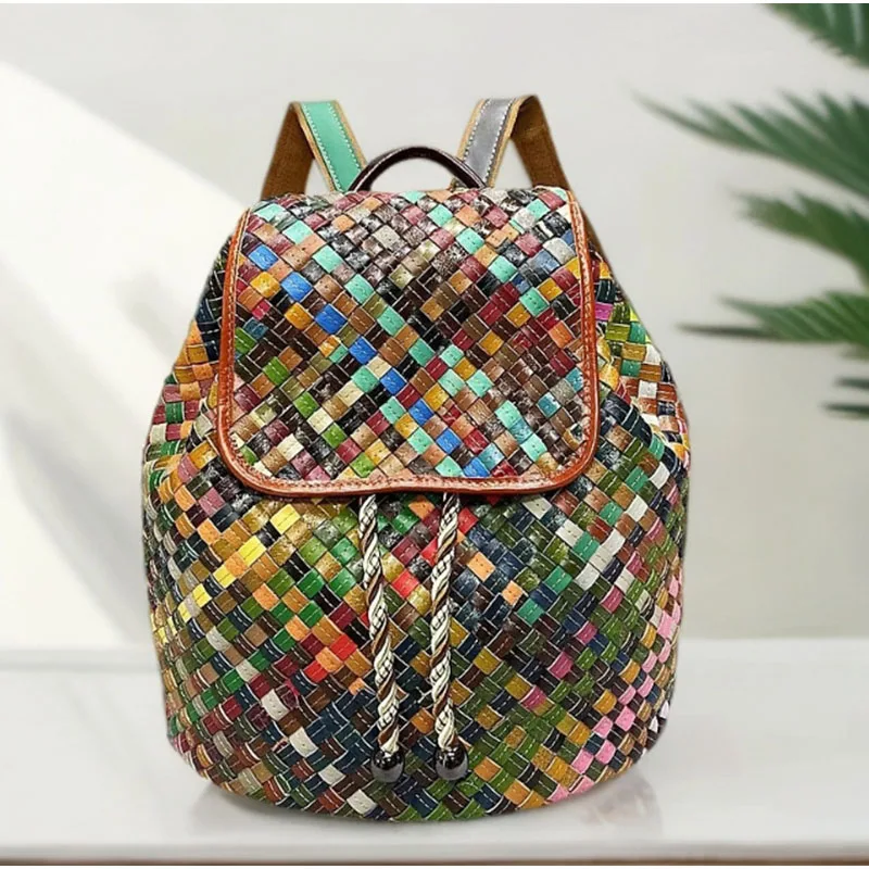 Real leather women's bag new 2025 hand woven cowhide color backpack backpack, fashionable retro bag
Real leather women's bag new 2025 hand woven cowhide color backpack backpack, fashionable retro bag