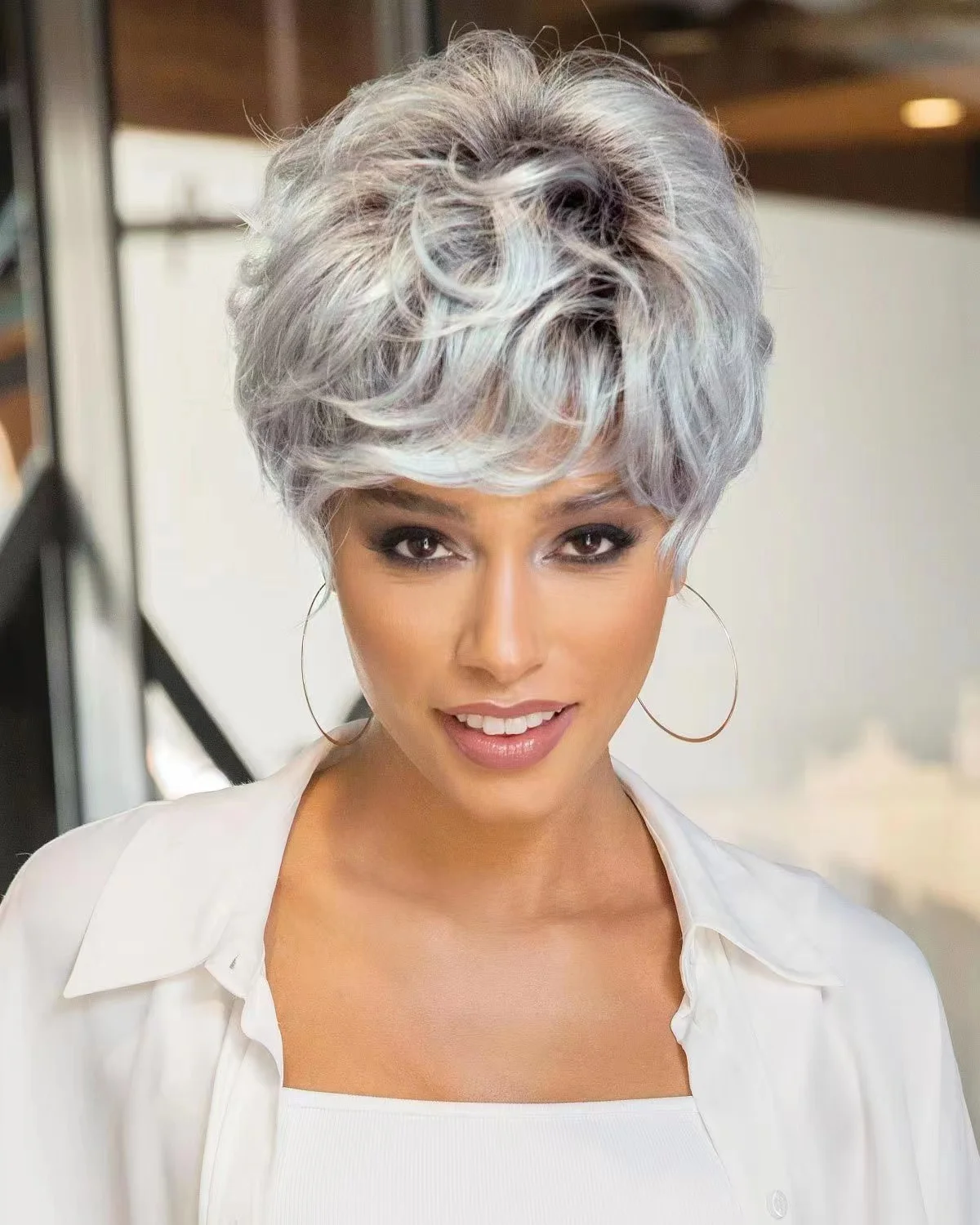 Short Grey Wigs for Women Pixie Cut Wigs with Bangs Natural Curly Synthetic Hair Wigs Layered Short Womens Wigs
Short Grey Wigs for Women Pixie Cut Wigs with Bangs Natural Curly Synthetic Hair Wigs Layered Short Womens Wigs