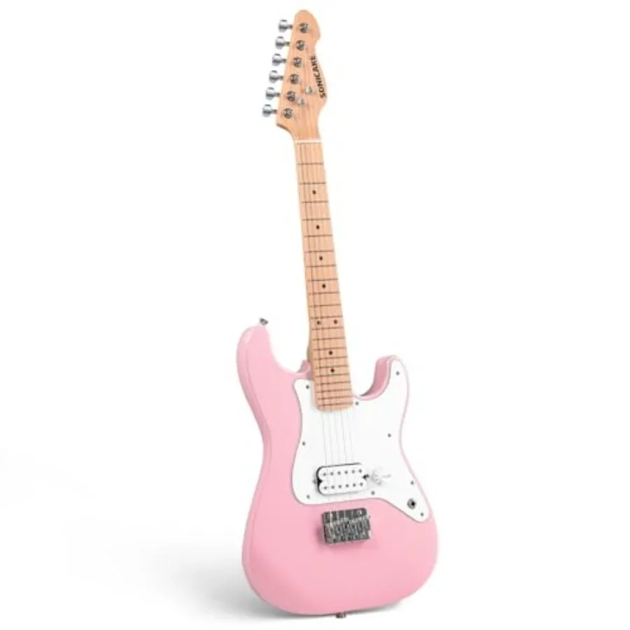 30 Electric Guitar for Beginner: Solid Wood Body, Shell Pink, Humbucker Pickup Premium One-Piece Wood Neck with Rounded Fret En