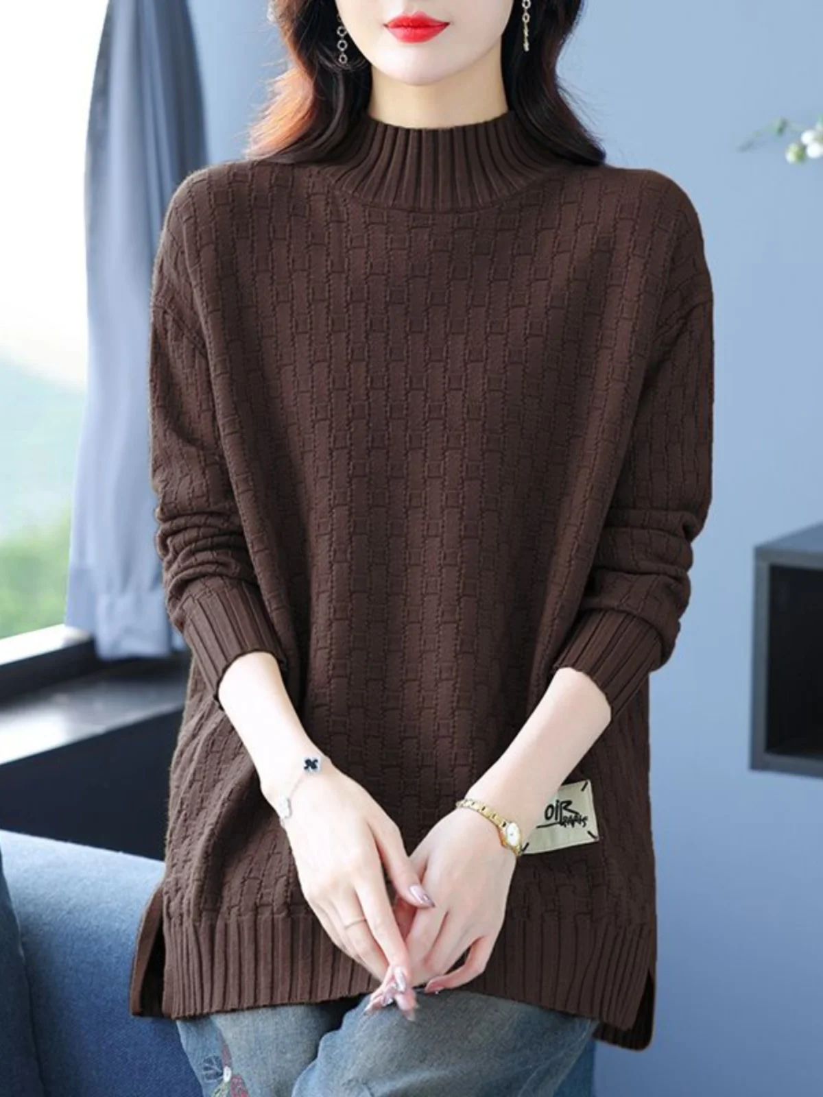 Women's Loose Long Half-High Collar Knitted Sweater Versatile Base Layer Top Korean Style Commute Fashion Regular Fit Long Sl...
Women's Loose Long Half-High Collar Knitted Sweater Versatile Base Layer Top Korean Style Commute Fashion Regular Fit Long Sl...