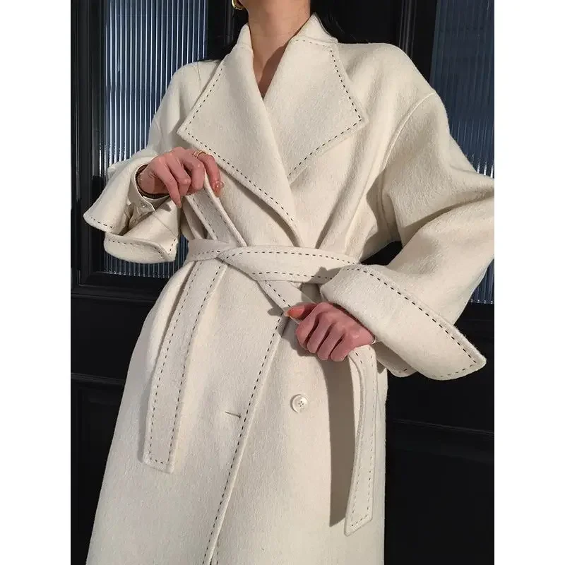 High Quality Autumn and Winter New Bright Line Double-sided Women's Mid-length Belt Hand-stitched Wool Coat Women's Clothing
High Quality Autumn and Winter New Bright Line Double-sided Women's Mid-length Belt Hand-stitched Wool Coat Women's Clothing