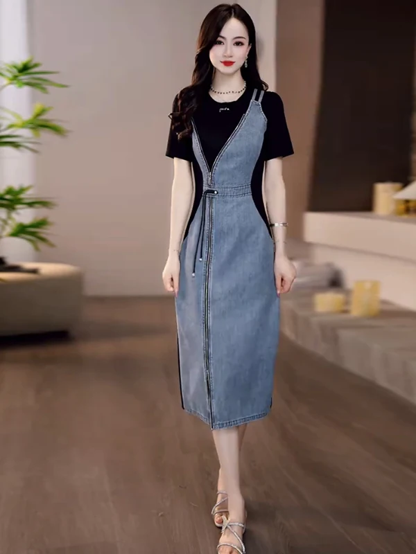 Hong Kong Style Fashionable Denim Dress Women's Summer Design Slimming Waist Cinched Skirt Short Sleeve Zipper Closure Body S...
Hong Kong Style Fashionable Denim Dress Women's Summer Design Slimming Waist Cinched Skirt Short Sleeve Zipper Closure Body S...