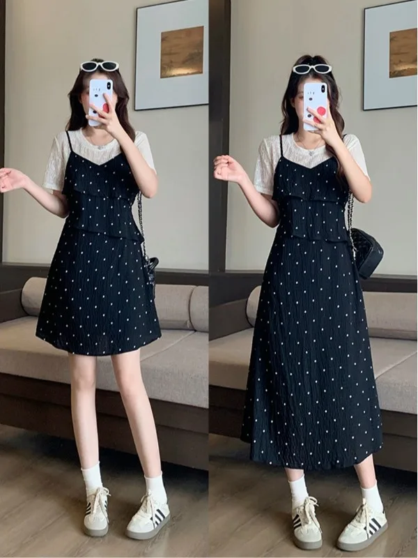 plus Size Women's Summer Polka Dot Short Sleeve A-Line Dress Waist-Cinching Color Block Midi Dress Commute Style Korean Fit
plus Size Women's Summer Polka Dot Short Sleeve A-Line Dress Waist-Cinching Color Block Midi Dress Commute Style Korean Fit