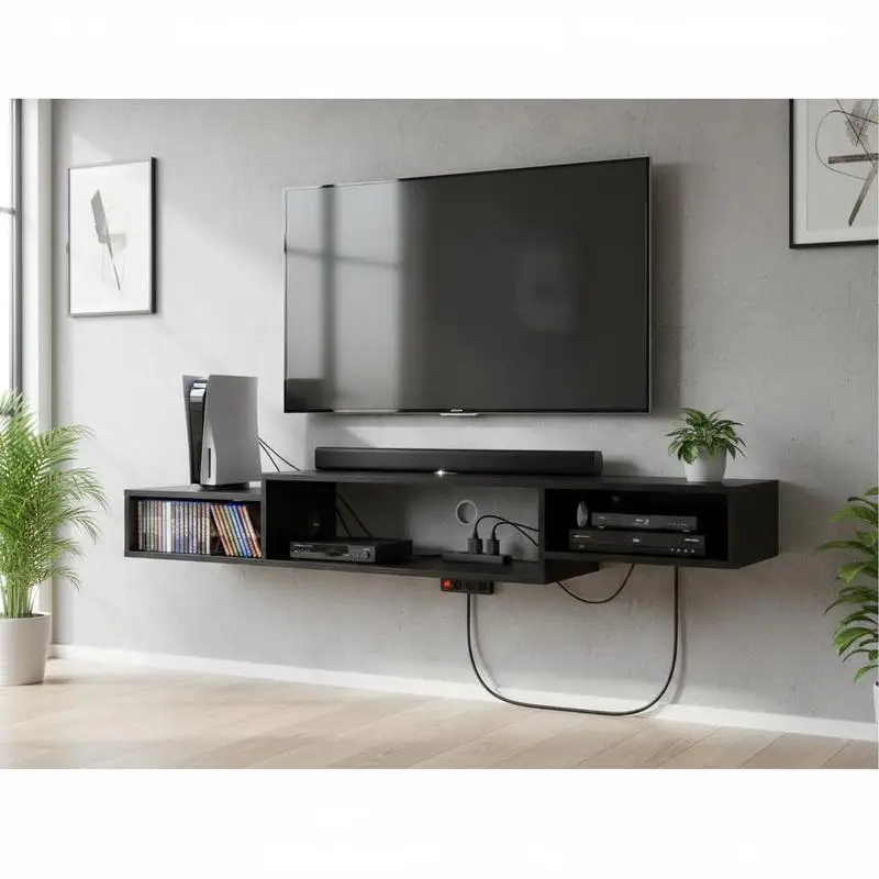 Wall Mounted Media Console 59" For Living Room Bedroom Gaming Space, Built-in Power Strip Wire Management Hole Storage Cabinet Black Finish
Wall Mounted Media Console 59" For Living Room Bedroom Gaming Space, Built-in Power Strip Wire Management Hole Storage Cabinet Black Finish