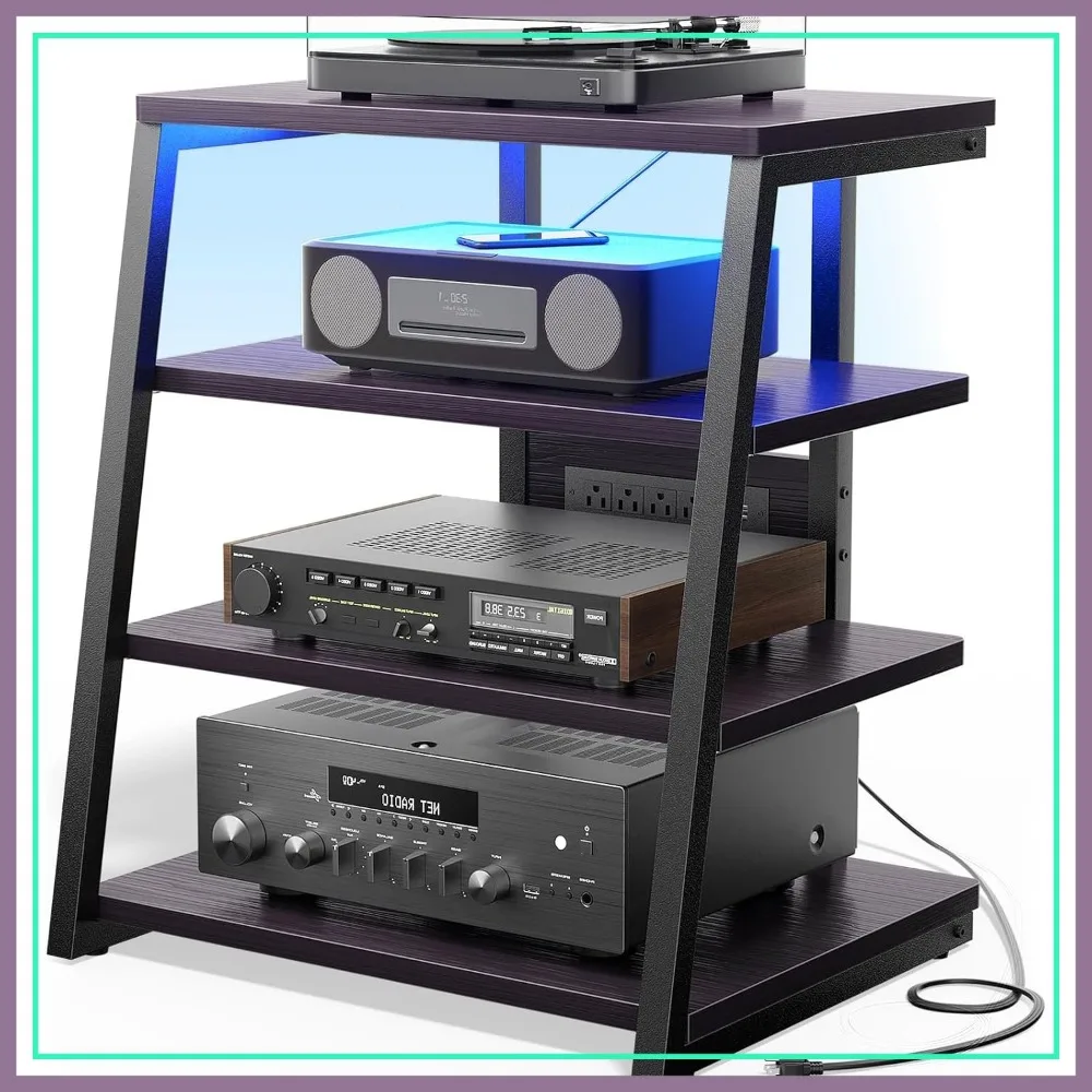 4-Tier AV Media Stand with Outlets, Vinyl Record Storage, LED Lights, Black Ebony
4-Tier AV Media Stand with Outlets, Vinyl Record Storage, LED Lights, Black Ebony