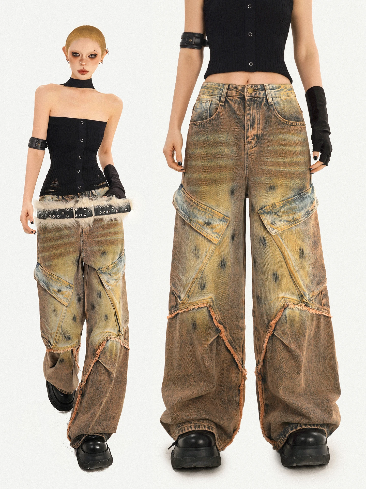 Retro Distressed Wide Leg Jeans Women's Loose Fit Denim Pants Heavy Embroidery Design Large Pocket Street Style Casual Trousers
Retro Distressed Wide Leg Jeans Women's Loose Fit Denim Pants Heavy Embroidery Design Large Pocket Street Style Casual Trousers