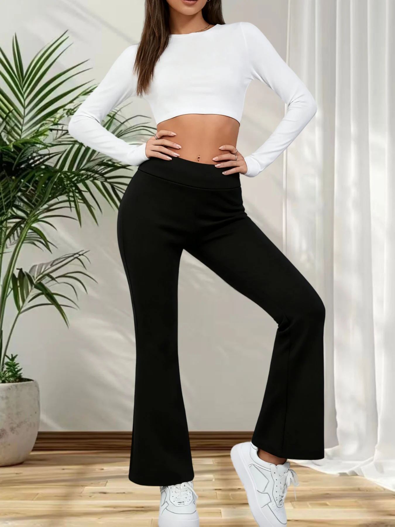 Черные леггинсы с высокой талией и расклешенными штанинами для женщин: высокая эластичность, контроль живота, эффект подтяжки ягодиц, 4-сторонняя растяжимость, дышащие, мягкие, облегающие.
Черные леггинсы с высокой талией и расклешенными штанинами для женщин: высокая эластичность, контроль живота, эффект подтяжки ягодиц, 4-сторонняя растяжимость, дышащие, мягкие, облегающие.