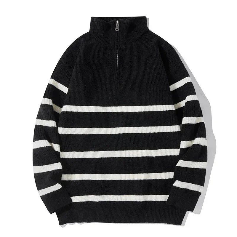 2023 Men's Autumn and Winter Half High Zip Standing Neck Striped Sweater Black Warm Knit
2023 Men's Autumn and Winter Half High Zip Standing Neck Striped Sweater Black Warm Knit