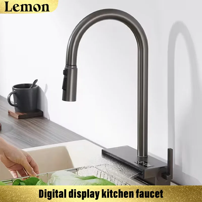 Stainless steel kitchen faucet digital display large single slot waterfall rain shower multifunctional kitchen faucet
Stainless steel kitchen faucet digital display large single slot waterfall rain shower multifunctional kitchen faucet