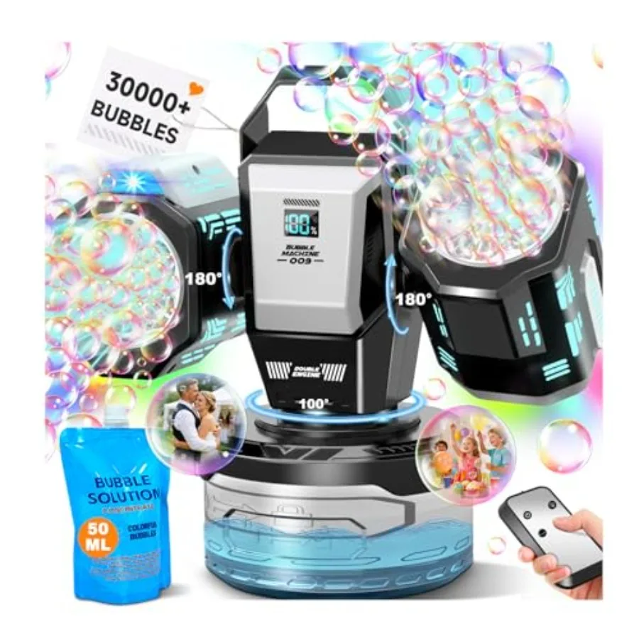 Rechargeable Bubble Machine with RGB Lights: 30, 000 Bubbles Storm, Auto 360° Rotation and Remote Control - with Bubble Refill
Rechargeable Bubble Machine with RGB Lights: 30, 000 Bubbles Storm, Auto 360° Rotation and Remote Control - with Bubble Refill