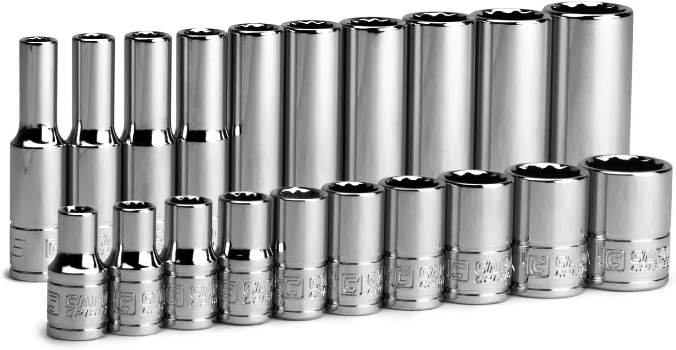 1/4 in. Drive 12-Point Socket Set, SAE, 20-Piece, Shallow & Deep, 3/16-9/16 in, Chrome Vanadium Steel
1/4 in. Drive 12-Point Socket Set, SAE, 20-Piece, Shallow & Deep, 3/16-9/16 in, Chrome Vanadium Steel