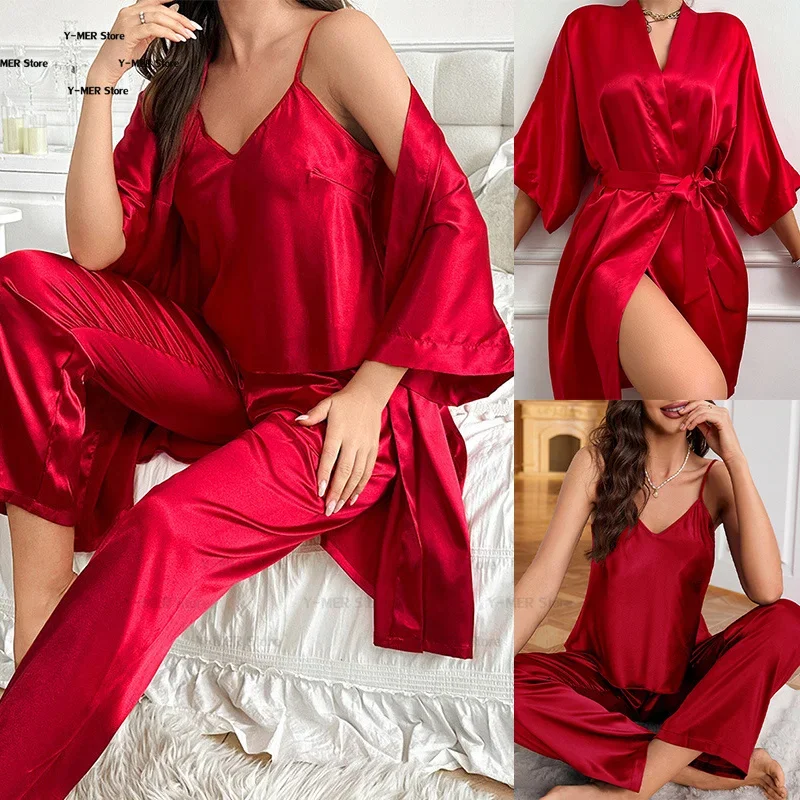 2025 Summer New Sexy V-Neck Women's Pajama Set Solid Color Robe with Suspenders and Pants Comfortable Women's Pajama Set
2025 Summer New Sexy V-Neck Women's Pajama Set Solid Color Robe with Suspenders and Pants Comfortable Women's Pajama Set