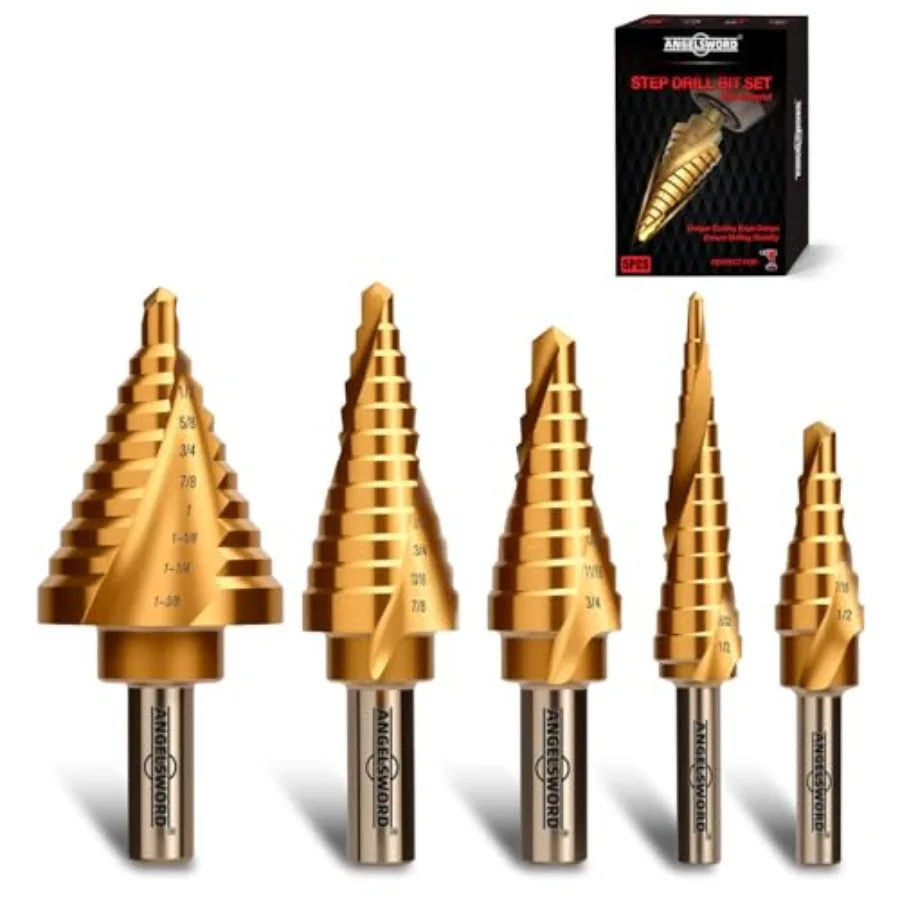 Step Drill Bits, 50 Sizes, S Grooved Titanium Coated Step Drill Bit for Plastic, Aluminum, Copper, Sheet Metal, with Aluminum C
Step Drill Bits, 50 Sizes, S Grooved Titanium Coated Step Drill Bit for Plastic, Aluminum, Copper, Sheet Metal, with Aluminum C