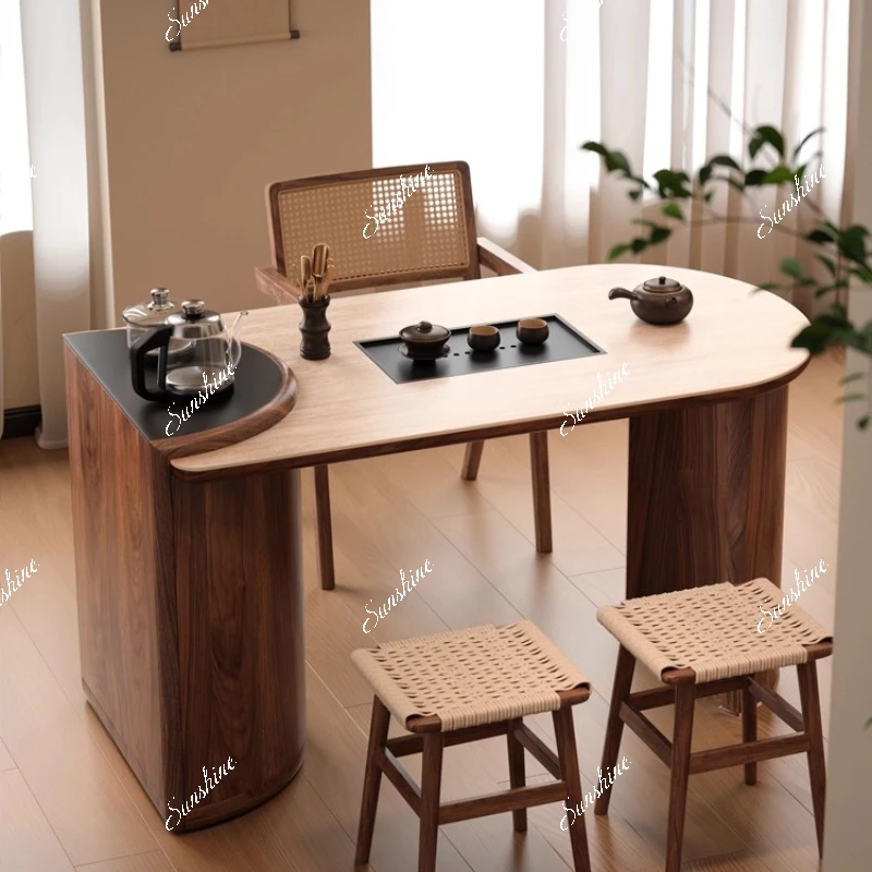 Solid wood small apartment tea table and chair combination rock slab light luxury cave stone
Solid wood small apartment tea table and chair combination rock slab light luxury cave stone